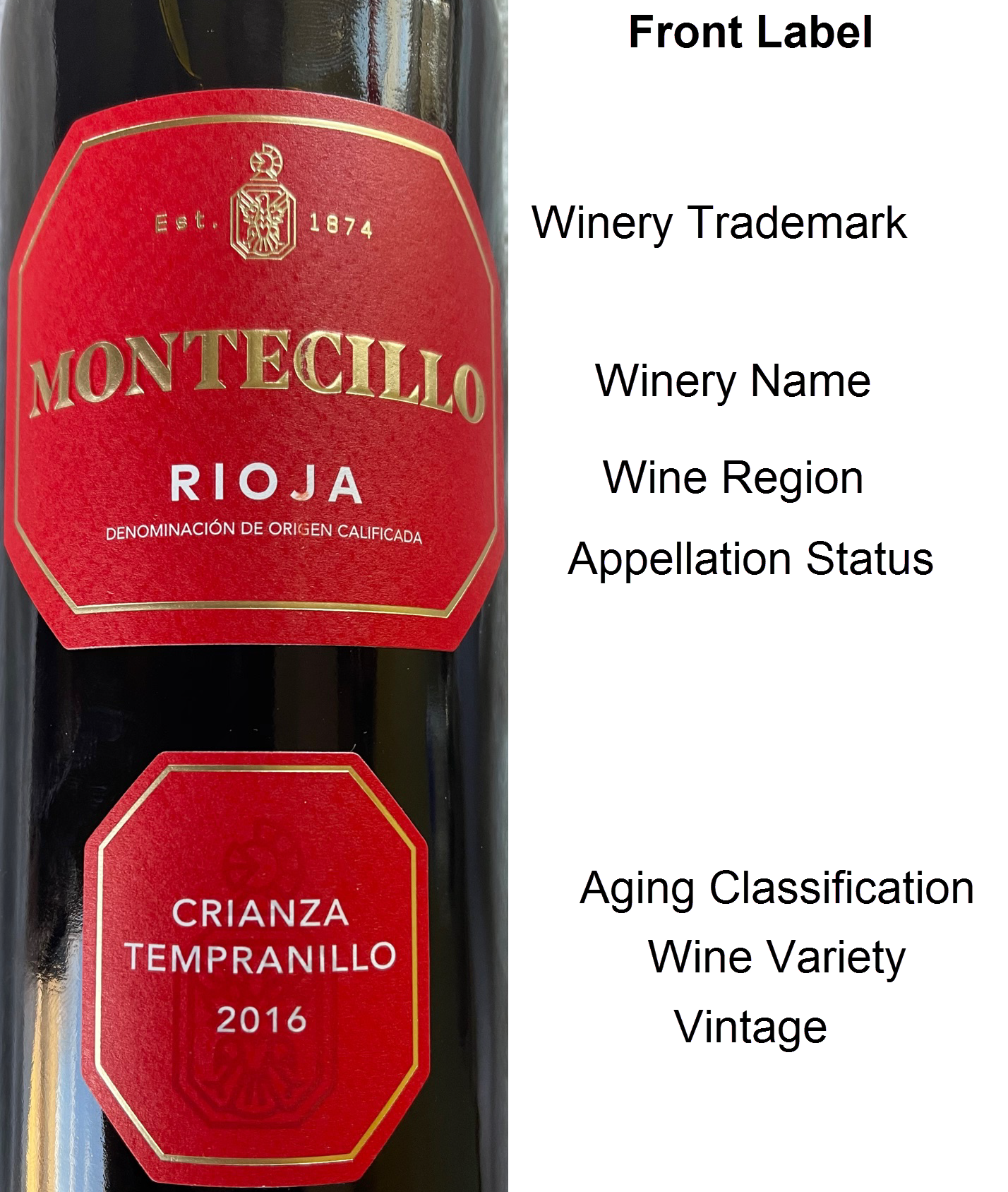 Front label of Spanish Wine