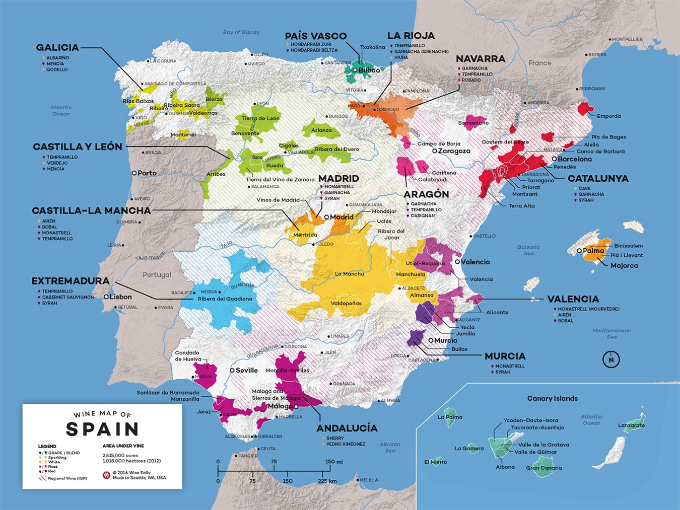 Map Of Spain's Wine regions by Wine Folly